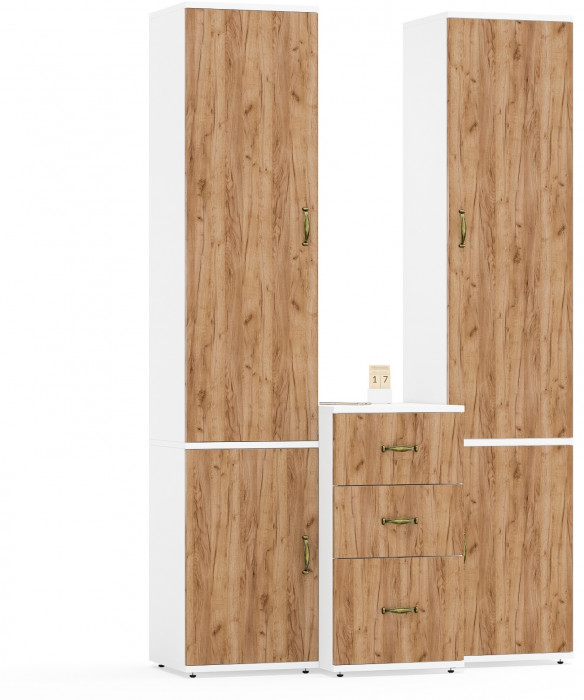 Лидер-8 Пенал МД 22Б + Пенал МД 22Б + Тумба МД 3.16, белый шагрень/крафт золото