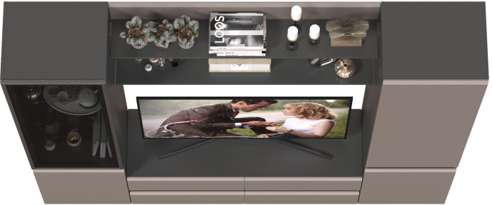 Сидней Комплектация № 069, цвет корпус: антрацит/фасады: МДФ веллюто капучино, ШхГхВ 229,9х41,3х205,2 см., ниша для ТВ 129х41х90 см., универс. сборка