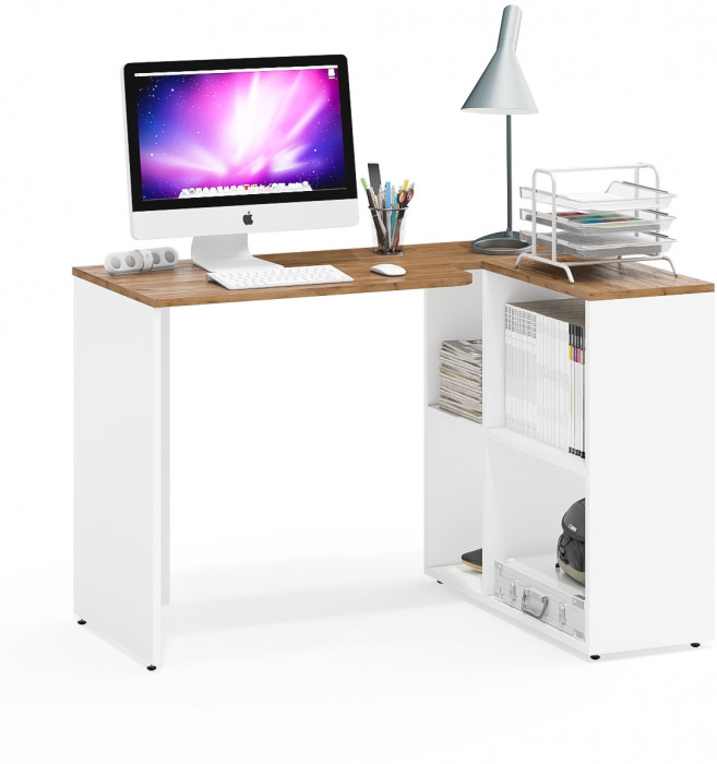 Лидер-8 Стол + Стол, белый шагрень/крафт золото