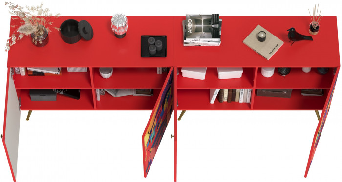 Кармин Комод-тумба 16.230.03 + Кармин Комод-тумба 16.230.03, цвет красный/белый, ШхГхВ 230,6х42,6х93,2 см., фасады с рисунком Бразильские домики