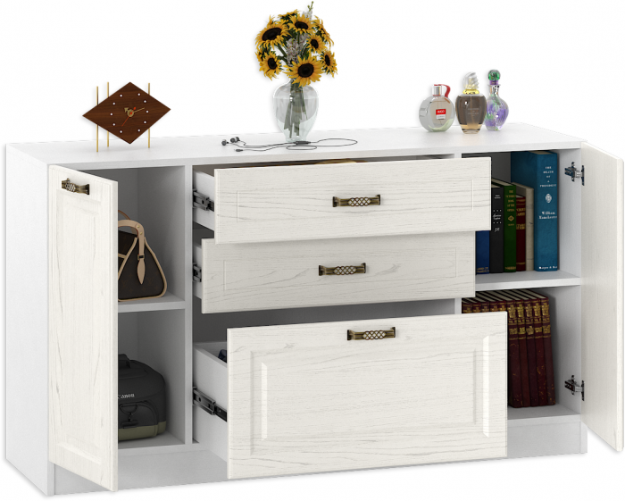 Ливерпуль Комод, цвет ясень ваниль/белый, ШхГхВ 140х41,4х78,3 см.