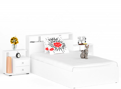 Камелия Кровать 1200 + две тумбы, цвет белый, ШхГхВ 236х217х78,2 см., сп.м. 1200х2000 мм., без матраса, основание есть