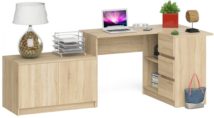 Мори компьютерный стол МС-16 правый + Тумба МА900.1, дуб сонома