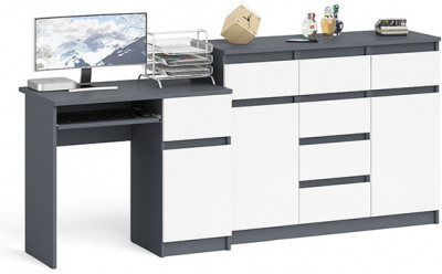 Мори Стол компьютерный МС-1 правый + Комод МК1200.4, цвет графит/белый, ШхГхВ 210,4х50х94 см., выдвижной ящик справа, НЕ универсальная сборка