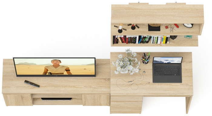 Мори компьютерный стол МС-6 левый + Тумба МТВ1200.1 + Полка 900, дуб сонома