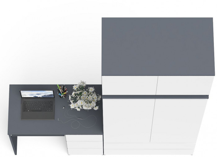 Мори компьютерный стол МС-6 правый + Шкаф МШ900.1 + Антресоль МА900.1, графит/белый