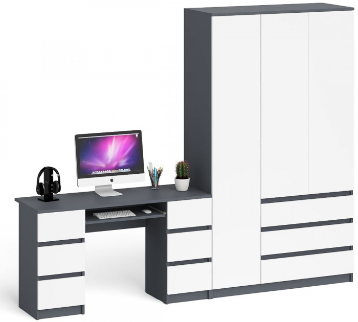 Мори Стол компьютерный МС-2 + Шкаф МШ1200.1, цвет графит/белый, ШхГхВ 255,8х50,4х209,6 см., универсальная сборка