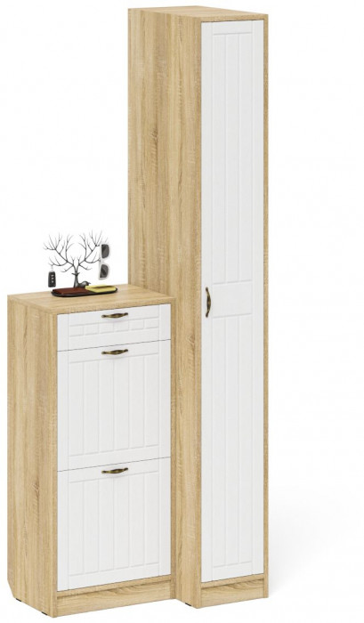 Прихожая П-6 Компоновка № 42, дуб сонома/фасады МДФ белое дерево фрезеровка прованс