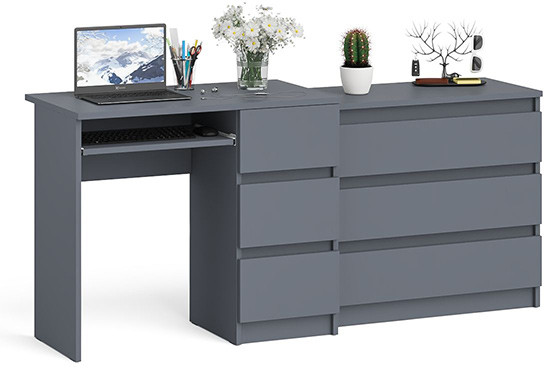 Мори компьютерный стол МС-6 правый + Комод МК800.1, графит