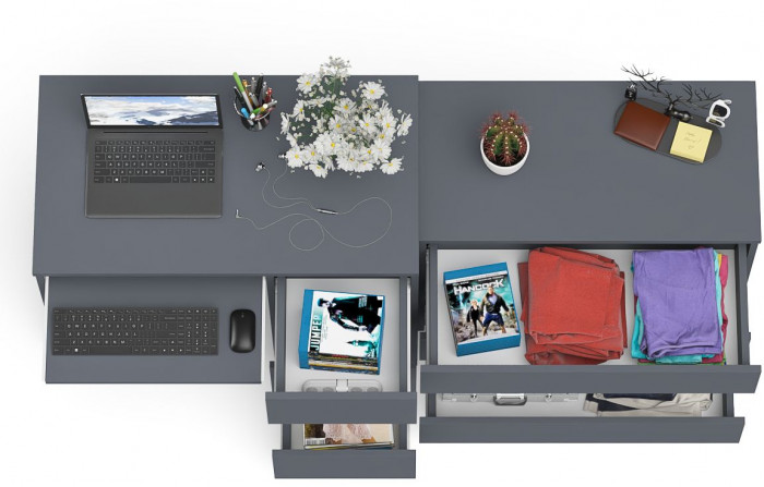 Мори компьютерный стол МС-6 правый + Комод МК800.1, графит