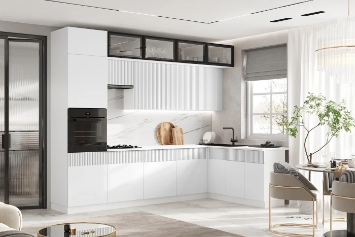 Кухня Оливия NEW 3,0х1,8м Белый снег софт