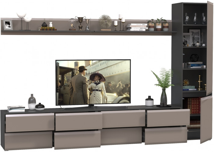 Сидней Комплектация № 100, цвет корпус: антрацит/фасады: МДФ веллюто капучино, ШхГхВ 309,8х41,3х205,2 см., универсальная сборка