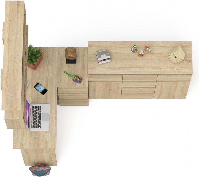 Мори компьютерный стол МС-16 правый + Комод МК1200.4 + Полка 1200, дуб сонома