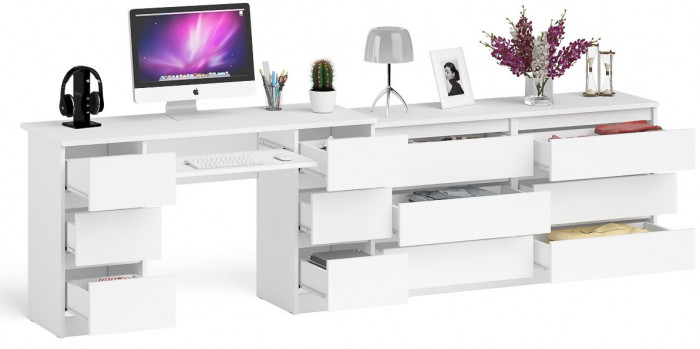Мори компьютерный стол МС-2 + Комод МК1380.6, белый