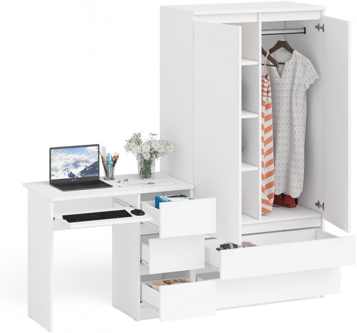 Мори компьютерный стол МС-6 правый + Шкаф МШ900.1, белый