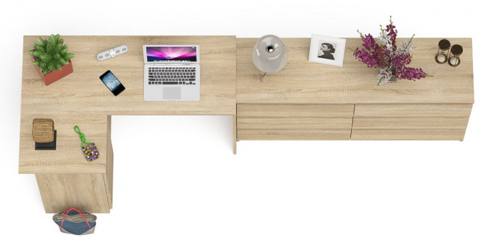 Мори Стол компьютерный МС-16 левый + Комод МК1380.6, цвет дуб сонома, ШхГхВ 262,4х84,9х76,6 см., выдвижные ящики слева, НЕ универсальная сборка