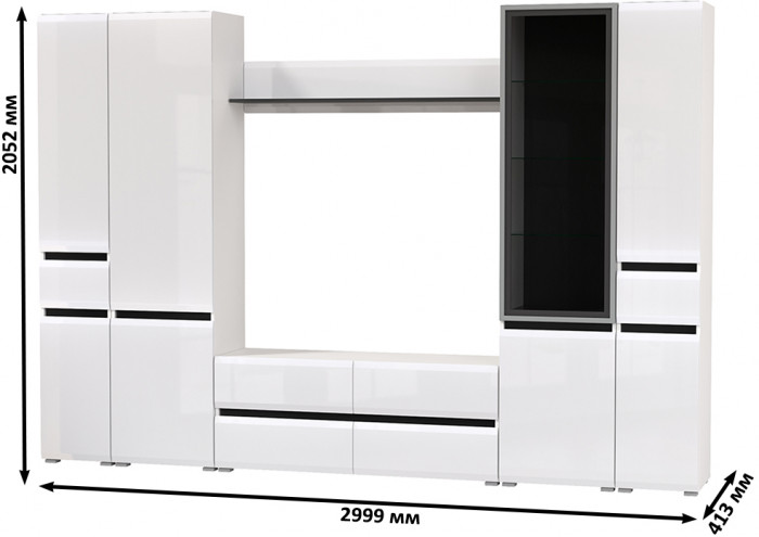 Сидней Комплектация № 060, корпус: белый/чёрный/фасады: МДФ белый глянец