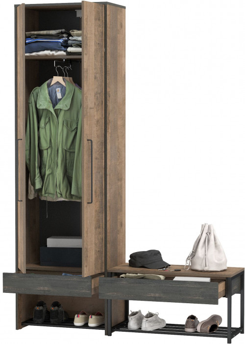Трувор 13.328.02 Шкаф для одежды + 13.241.03 Тумба для обуви, дуб гранж песочный/интра