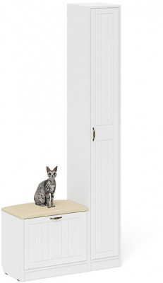 Прихожая П-6 Компоновка № 19, цвет белая шагрень/фасады МДФ белое дерево фрезеровка прованс, ШхГхВ 90х35х210 см., универсальная сборка