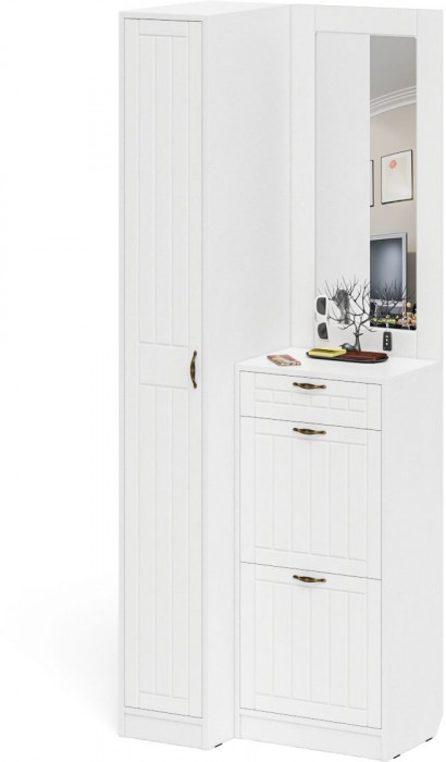 Прихожая П-6 Компоновка № 43, белая шагрень/фасады МДФ белое дерево фрезеровка прованс