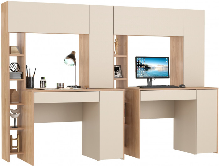 компьютерный стол Комфорт 12.71 + компьютерный стол Комфорт 12.71, гикори рокфорд натуральный/сатин