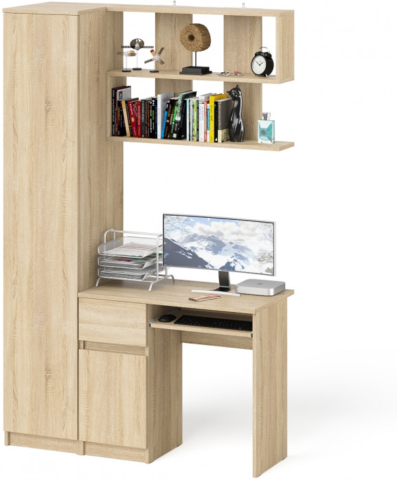 Мори компьютерный стол МС-1 левый + Пенал МШ400.1 + Полка 900, дуб сонома