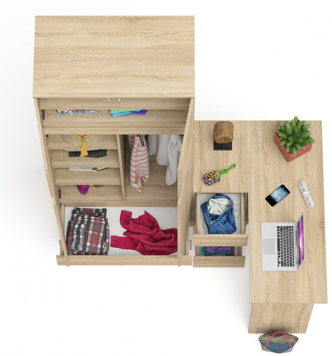 Мори компьютерный стол МС-16 левый + Шкаф МШ900.1 + Антресоль МА900.1, дуб сонома