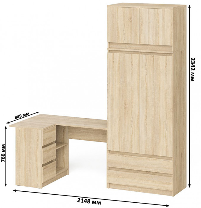 Мори компьютерный стол МС-16 левый + Шкаф МШ900.1 + Антресоль МА900.1, дуб сонома