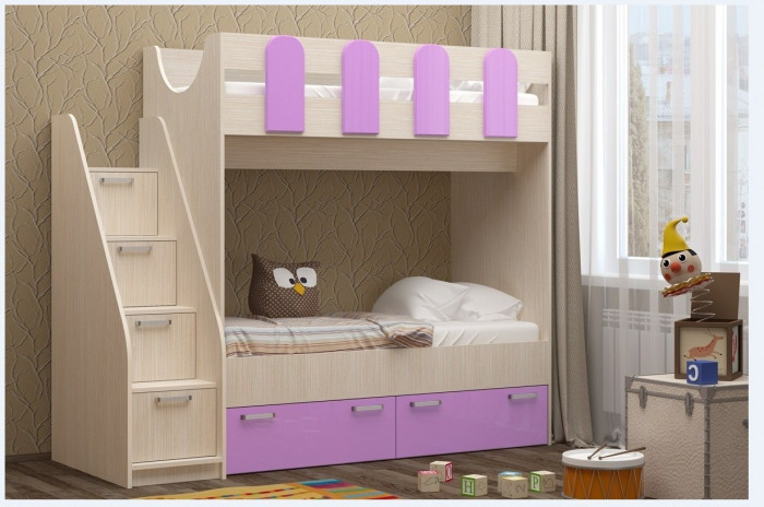 Двухъярусная кровать Бемби-11 МДФ (Цитрус глянец, Ясень шимо светлый)