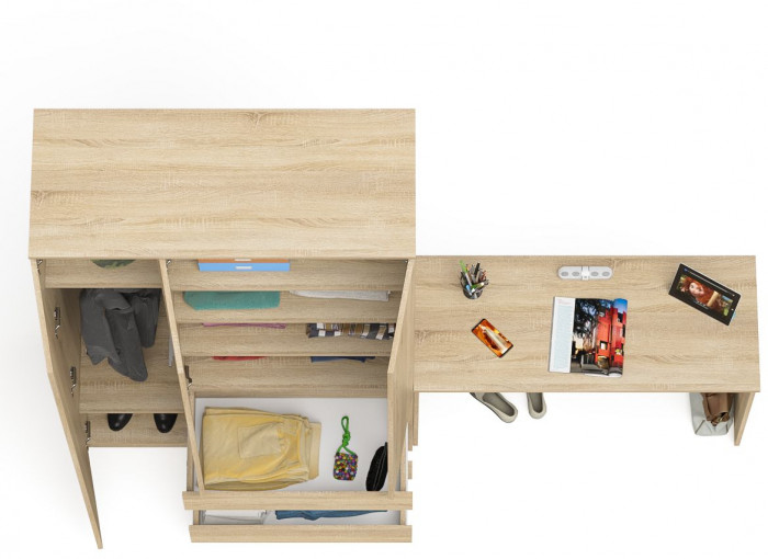 Мори Стол письменный МСП1200.1 + Шкаф МШ1200.1, цвет дуб сонома, ШхГхВ 240,8х50,4х209,6 см., универсальная сборка