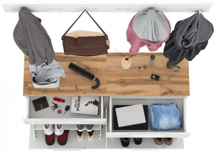 Октава Прихожая 05, цвет белый шагрень/дуб крафт золотой/фасады МДФ белый шагрень, ШхГхВ 129,8х35,4х180 см.