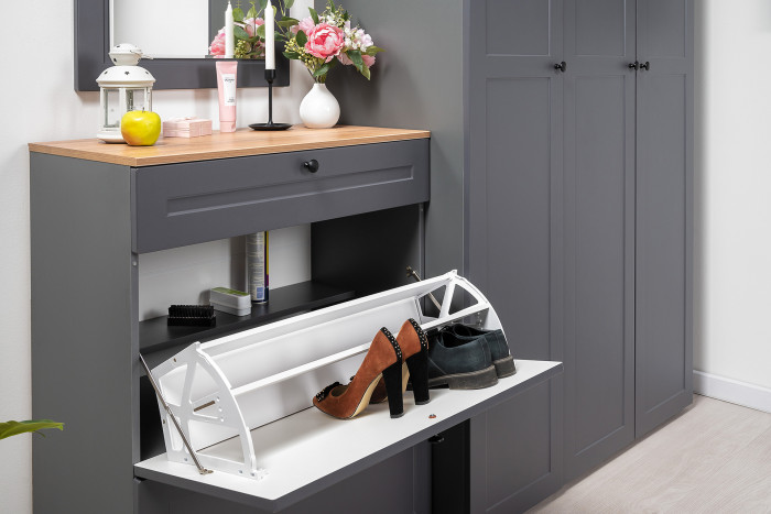 Остин 16.121 Тумба для обуви, цвет серый графит/дуб крафт золотой, ШхГхВ 80х41,6х99,3 см.