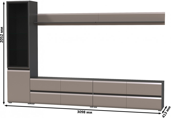 Сидней Комплектация № 102, цвет корпус: антрацит/фасады: МДФ веллюто капучино, ШхГхВ 309,8х41,3х205,2 см., универсальная сборка