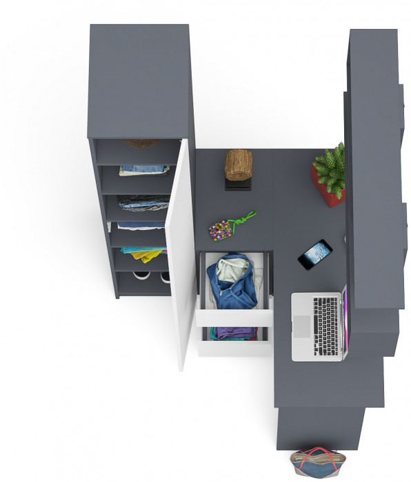 Мори компьютерный стол МС-16 левый + Пенал МШ400.1 + Полка 1200, графит/белый