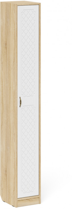 Прихожая П-6 Компоновка № 20, цвет дуб сонома/фасады МДФ белое дерево фрезеровка ромб, ШхГхВ 90х35х210 см., универсальная сборка