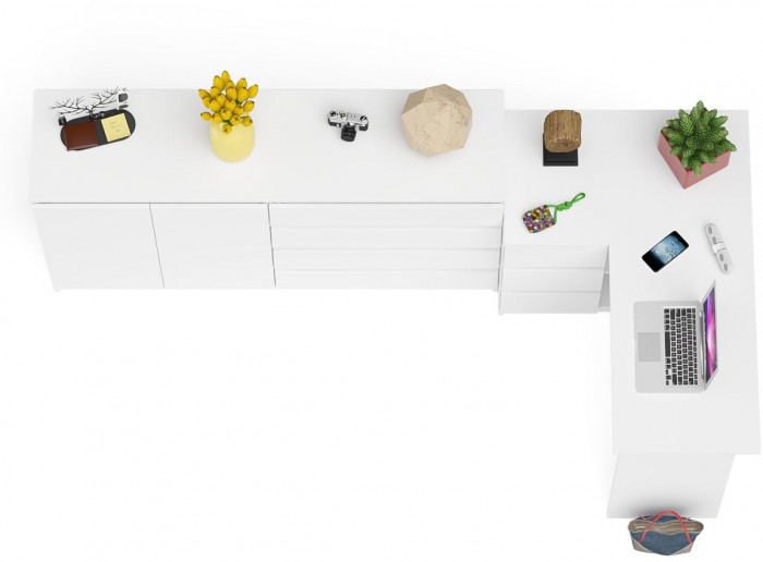 Мори Стол компьютерный МС-16 левый + Комод МК1600.1, цвет белый, ШхГхВ 284,8х84,9х94 см., выдвижные ящики слева, НЕ универсальная сборка