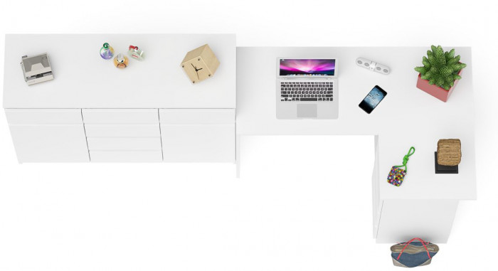 Мори Стол компьютерный МС-16 правый + Комод МК1200.4, цвет белый, ШхГхВ 244,8х84,9х94 см., выдвижные ящики справа, НЕ универсальная сборка