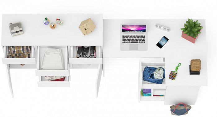 Мори Стол компьютерный МС-16 правый + Комод МК1200.4, цвет белый, ШхГхВ 244,8х84,9х94 см., выдвижные ящики справа, НЕ универсальная сборка