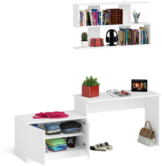 Мори Стол письменный МСП1200.1 + Тумба МА900.1 + Полка 1200, цвет белый, ШхГхВ 210,8х50,4х209,6 см., универсальная сборка