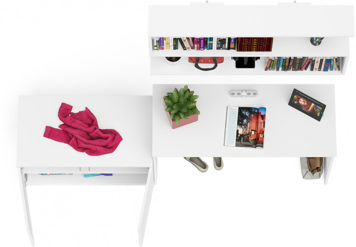 Мори Стол письменный МСП1200.1 + Тумба МА900.1 + Полка 1200, цвет белый, ШхГхВ 210,8х50,4х209,6 см., универсальная сборка