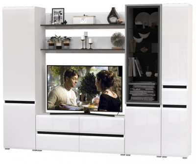 Сидней Комплектация № 061, корпус: белый/чёрный/фасады: МДФ белый глянец