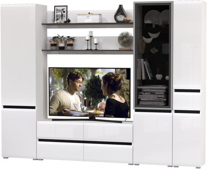 Сидней Комплектация № 061, корпус: белый/чёрный/фасады: МДФ белый глянец