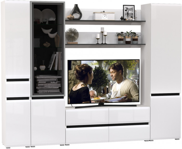 Сидней Комплектация № 061, корпус: белый/чёрный/фасады: МДФ белый глянец