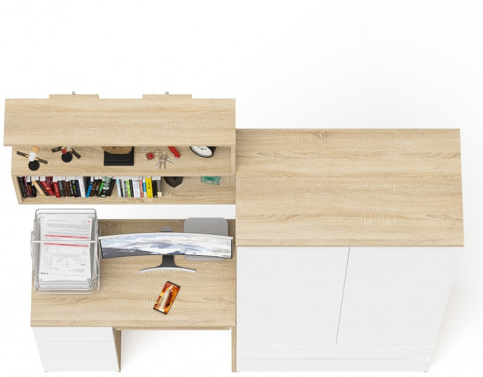 Мори компьютерный стол МС-1 левый + Шкаф МШ900.1 + Полка 900, дуб сонома/белый