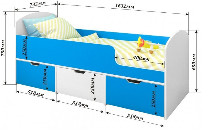 Кровать Малыш Мини (Дуб молочный/Ирис)