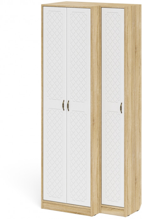 Прихожая П-6 Шкаф + Пенал, цвет дуб сонома/фасады МДФ белое дерево фрезеровка ромб, ШхГхВ 90х50х210 см., универсальная сборка