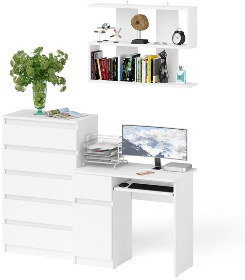 Мори компьютерный стол МС-1 левый + Комод МК700.5 + Полка 900, белый