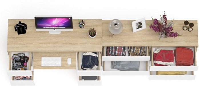 Мори компьютерный стол МС-2 + Комод МК1380.6, дуб сонома/белый