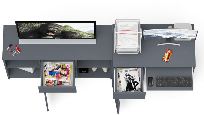 Мори Стол компьютерный МС-1 левый + Тумба МТВ1204.1, цвет графит, ШхГхВ 210,4х50х76,6 см., выдвижной ящик слева, НЕ универсальная сборка
