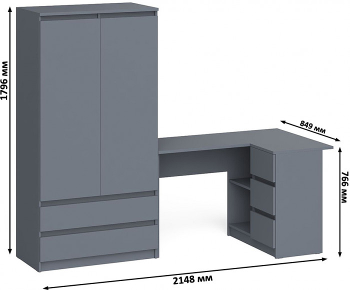 Мори Стол компьютерный МС-16 правый + Шкаф МШ900.1, цвет графит, ШхГхВ 214,8х84,9х179,6 см., выдвижные ящики справа, НЕ универсальная сборка